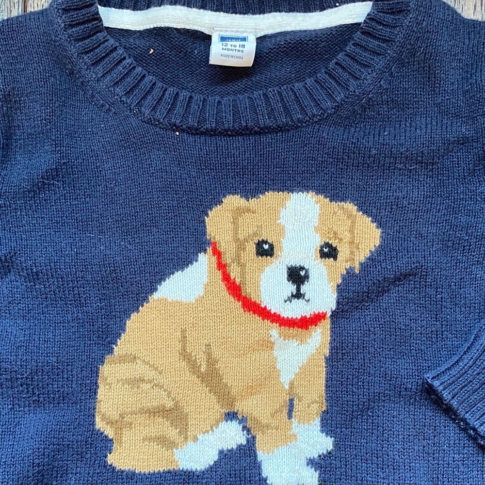 Janie and Jack Navy Sweater with Puppy Design - Picture 5 of 7